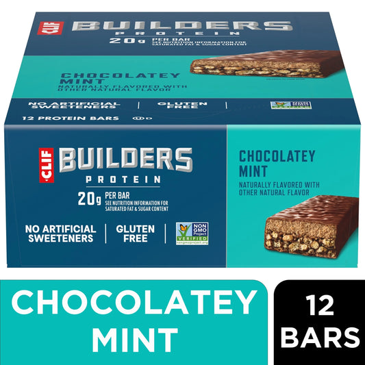 CLIF  Protein Bars Chocolate Mint Flavor, Plant Protein, Gluten Free Bars, 12Ct