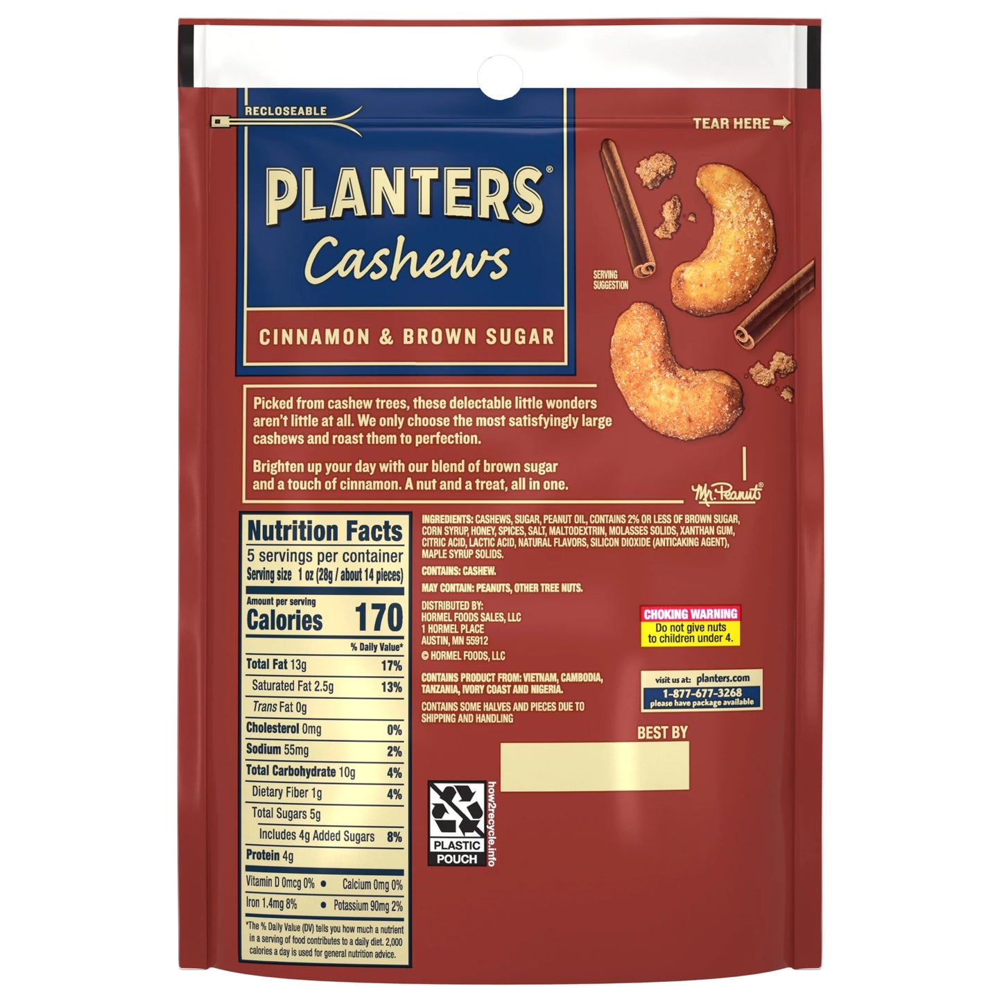 (4 Pack)  Cashews Cinnamon & Brown Sugar, Party Snacks, Plant Based Protein, 5 Oz Bag