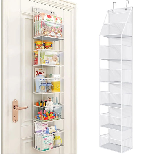 over the Door Hanging Pantry Organizer 6-Shelf behind the Door Storage Organizer with Clear Plastic Pockets Large Capacity for Closet Bedroom Bathroom (White)