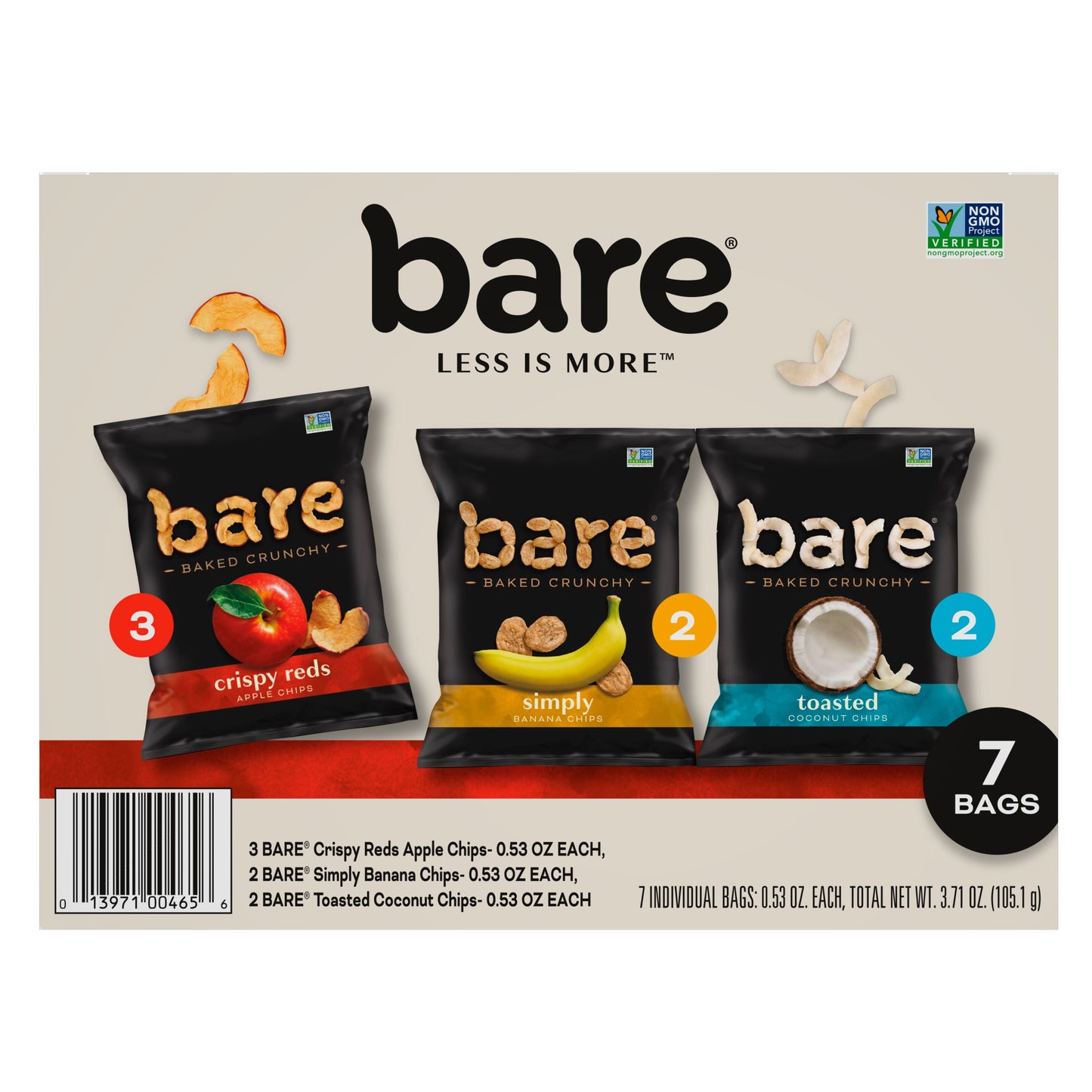 Bare, Baked Crunchy Fruit Chips Snack Pack, 0.53 Oz Bags, 7 Count