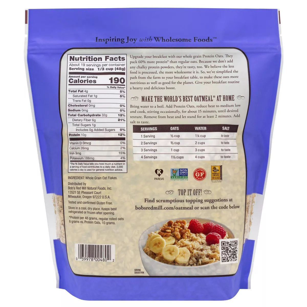 Bob'S Red Mill Gluten Free Protein Oats - 32Oz