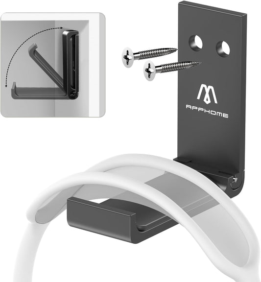 Foldable Headphone Stand & Headset Holder Mount, No-Scratch Silicone Pad Wall Hook for Gaming Headset, Space-Saving under Desk Hanger with Strong Adhesive for PC, Home, and Office, Black