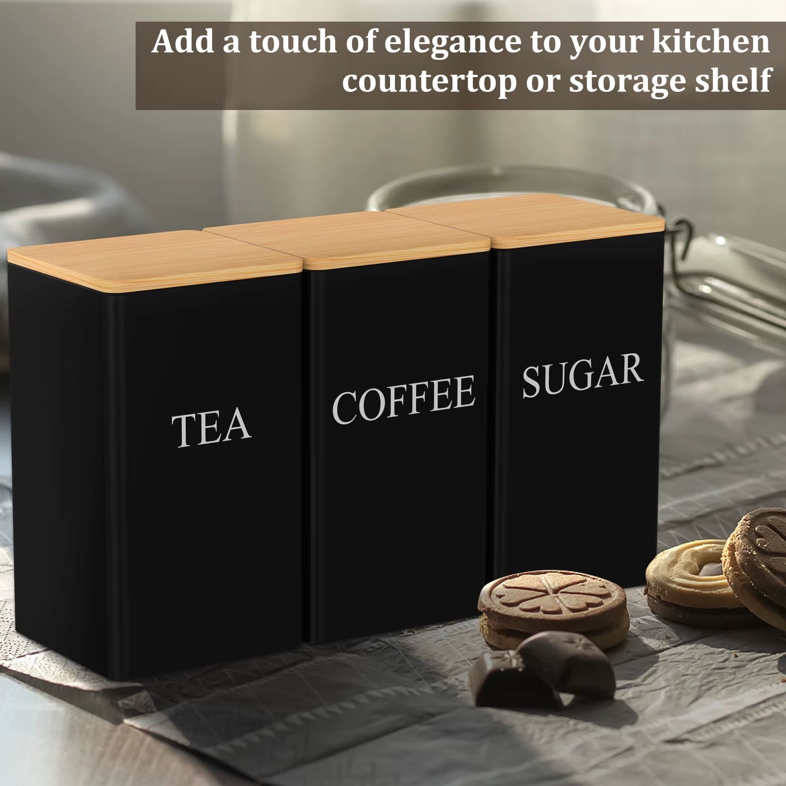 Coffee Bean Storage Jar Metal Coffee Tea Sugar Container Simple Style Sealed Storage with Bamboo Lid Tea Can Kitchen Supplies