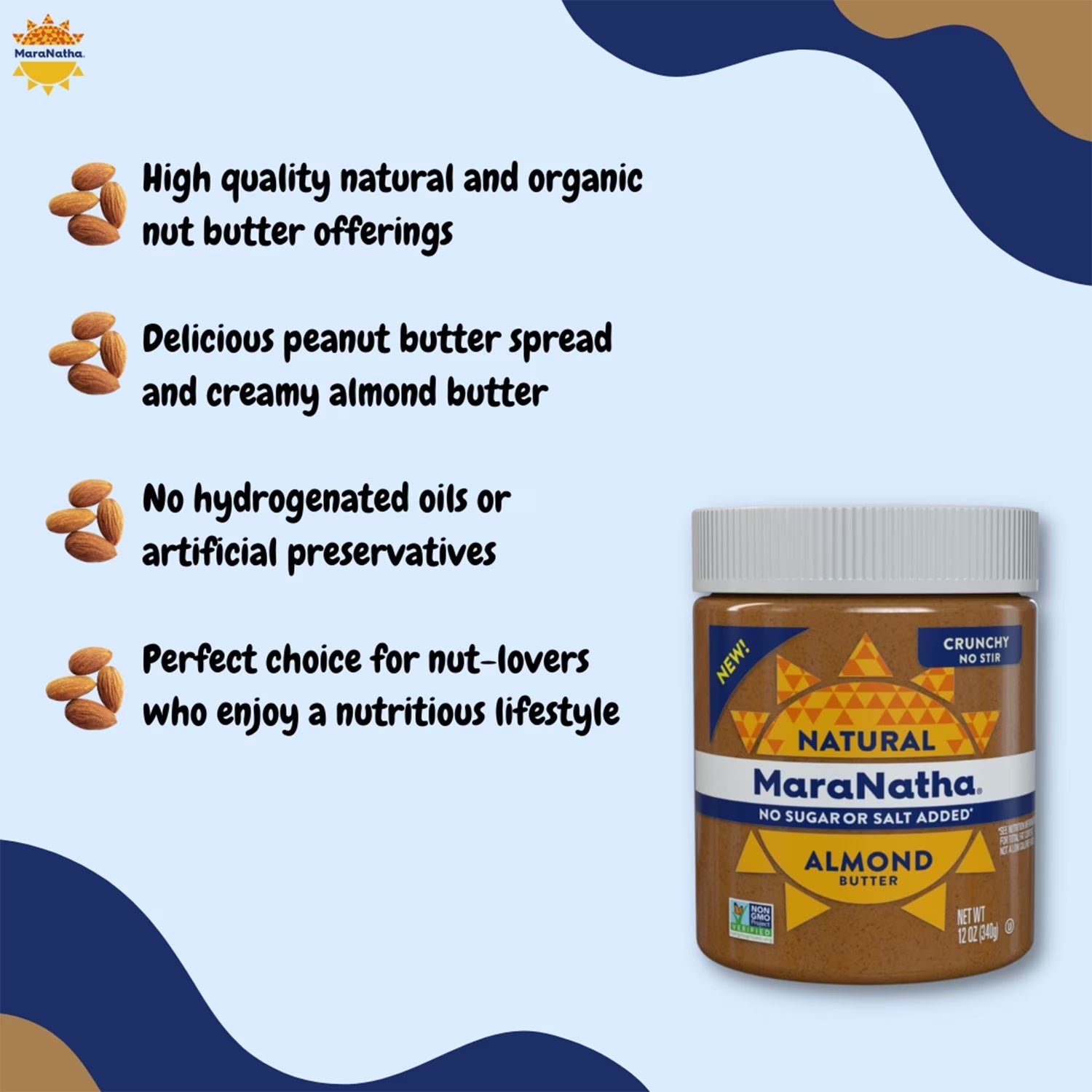 Natural No Sugar No Salt Crunchy Almond Butter, 12 Oz