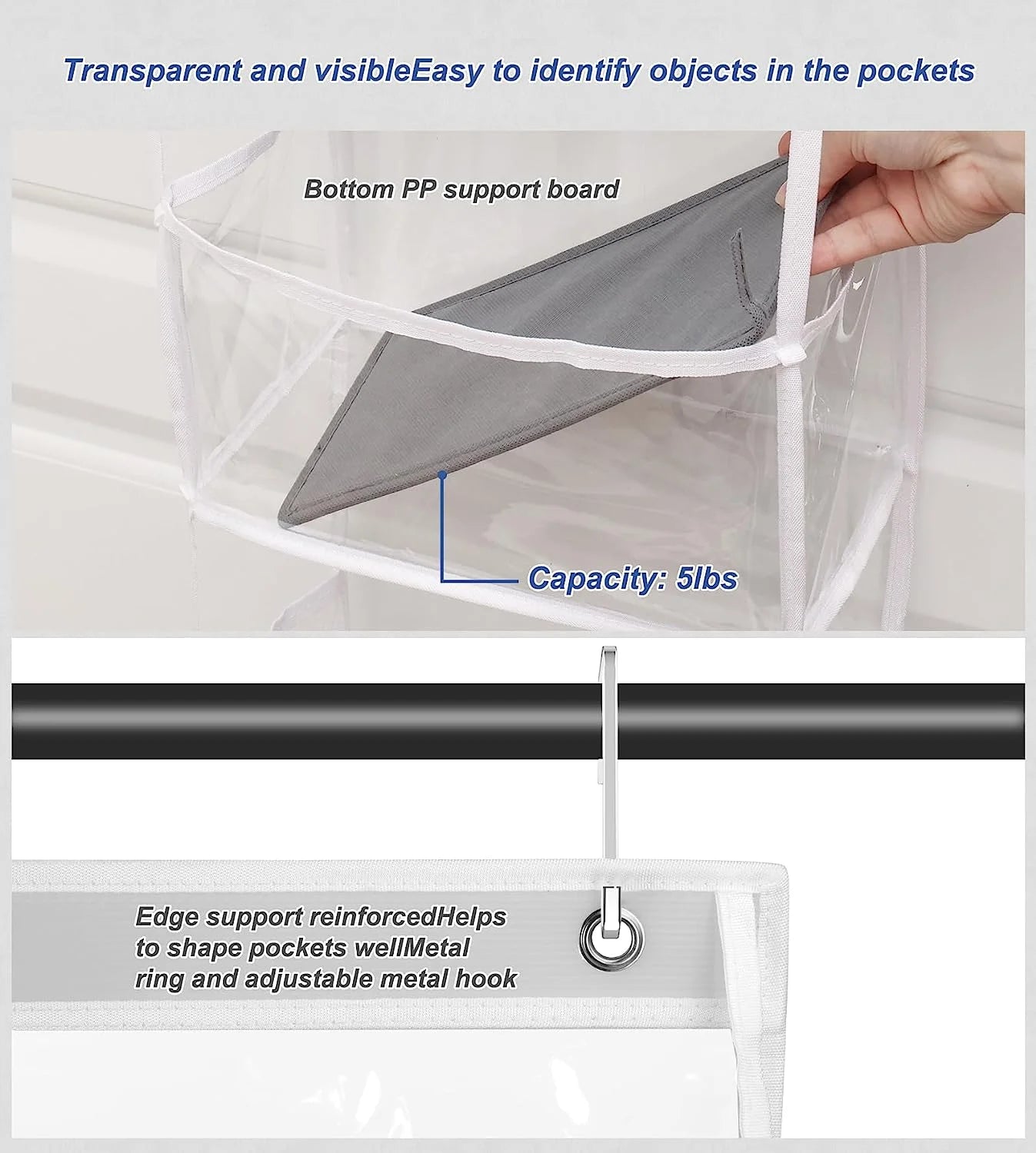 over the Door Hanging Pantry Organizer 6-Shelf behind the Door Storage Organizer with Clear Plastic Pockets Large Capacity for Closet Bedroom Bathroom (White)