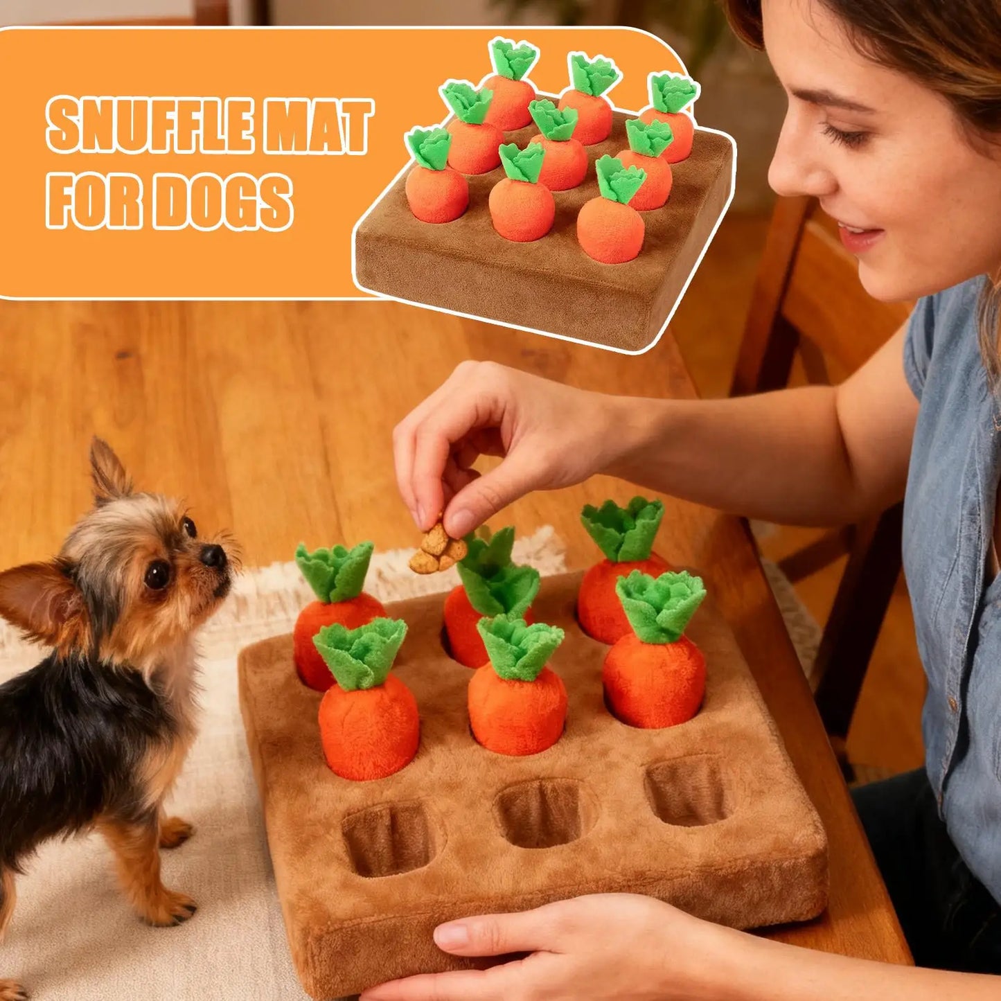 Carrot Snuffle Mat for Dogs Cats Puzzle Toy with Carrots for Small Medium Large Interactive Pet Stress Relief Dogs Chew Toys