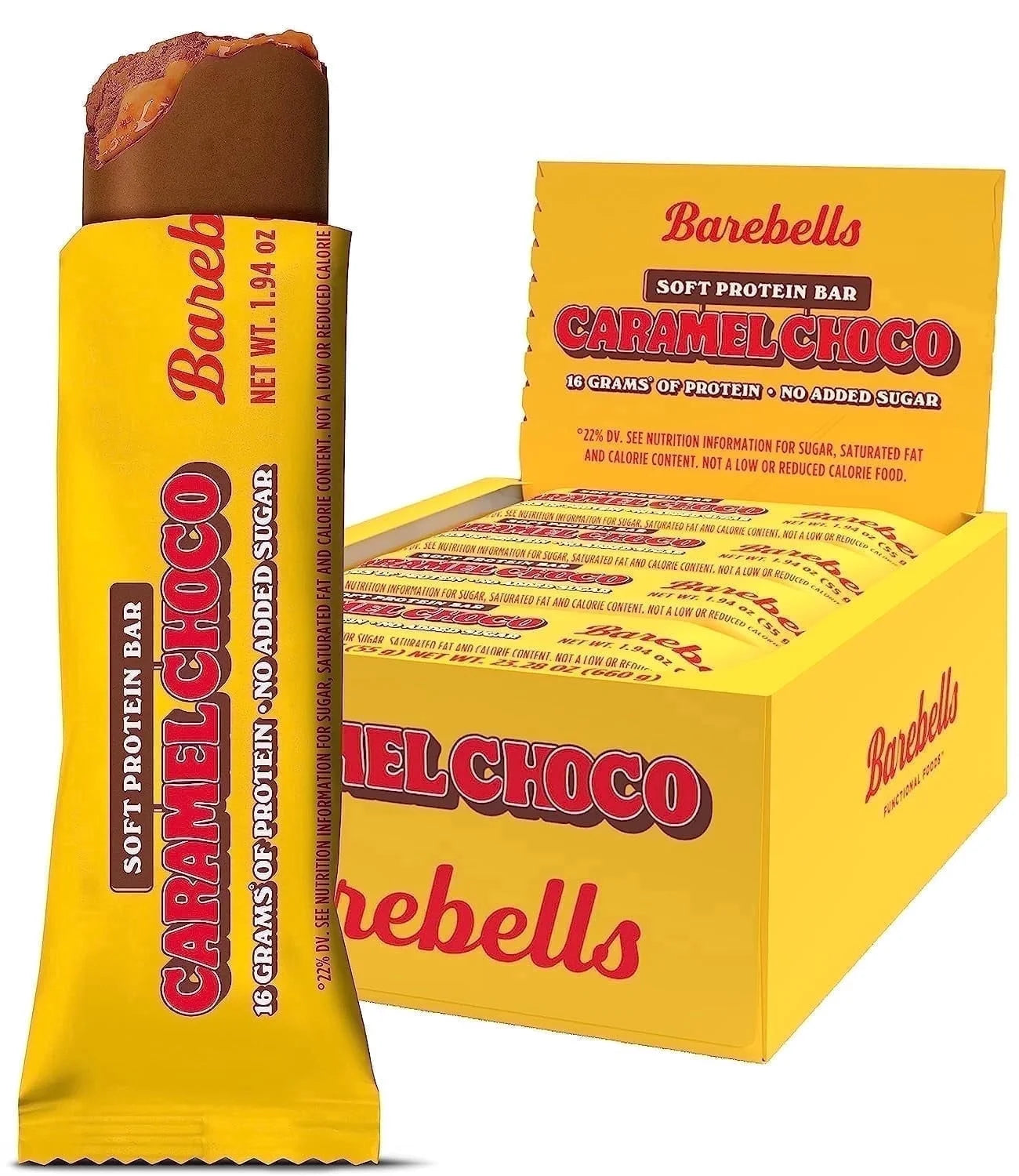 Soft Protein Bars Caramel Choco - 12 Count, 1.9Oz Bars - Protein Snacks with 16G of High Protein - Fluffy Chocolate Protein Bar with 2G of Total Sugars - Soft Protein Snack & Breakfast Bars