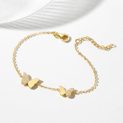 Dainty Gold Bracelet Pave Butterfly Bracelet, Tiny Butterfly Bracelet, Daughter Bracelet