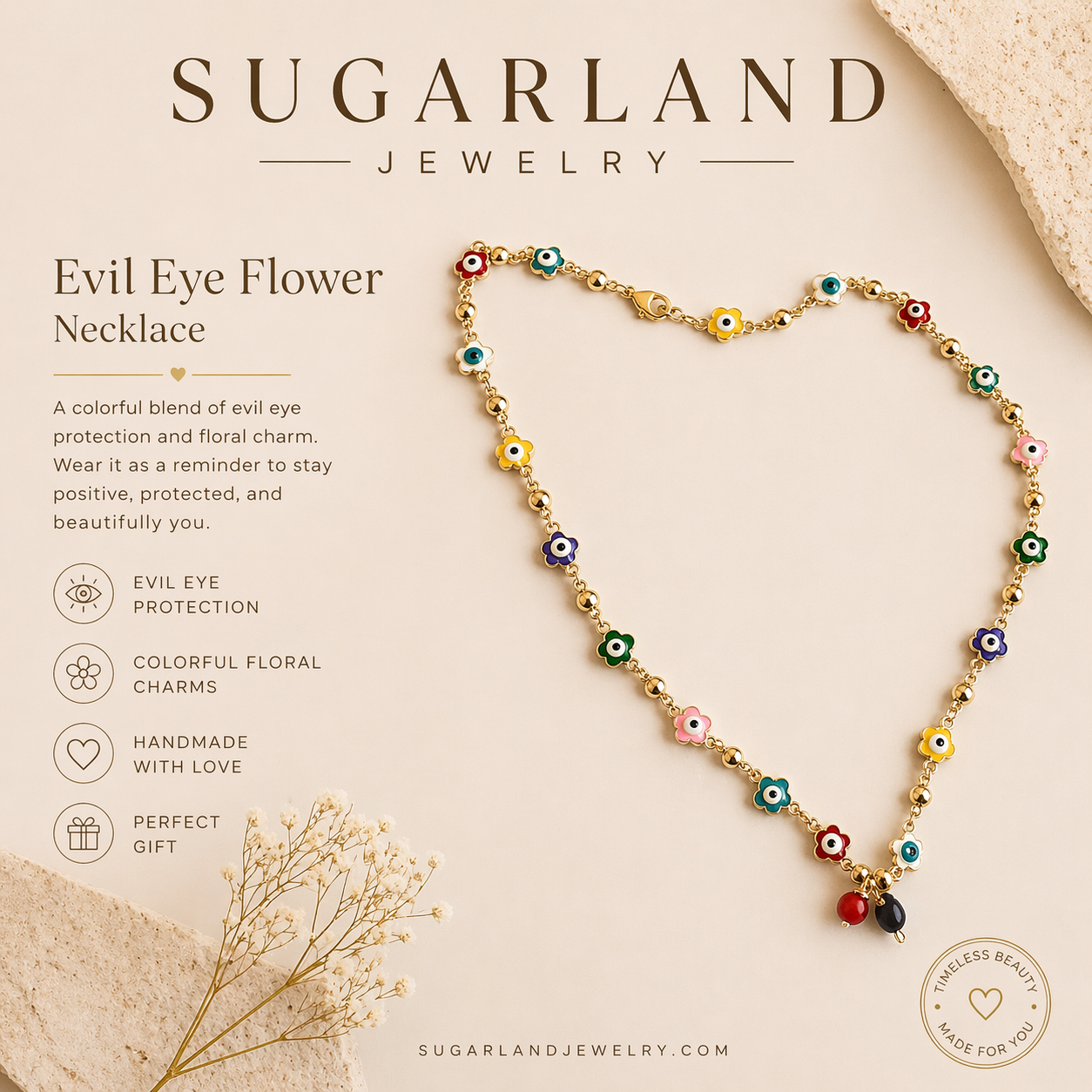 Evil Eye Flower Necklace