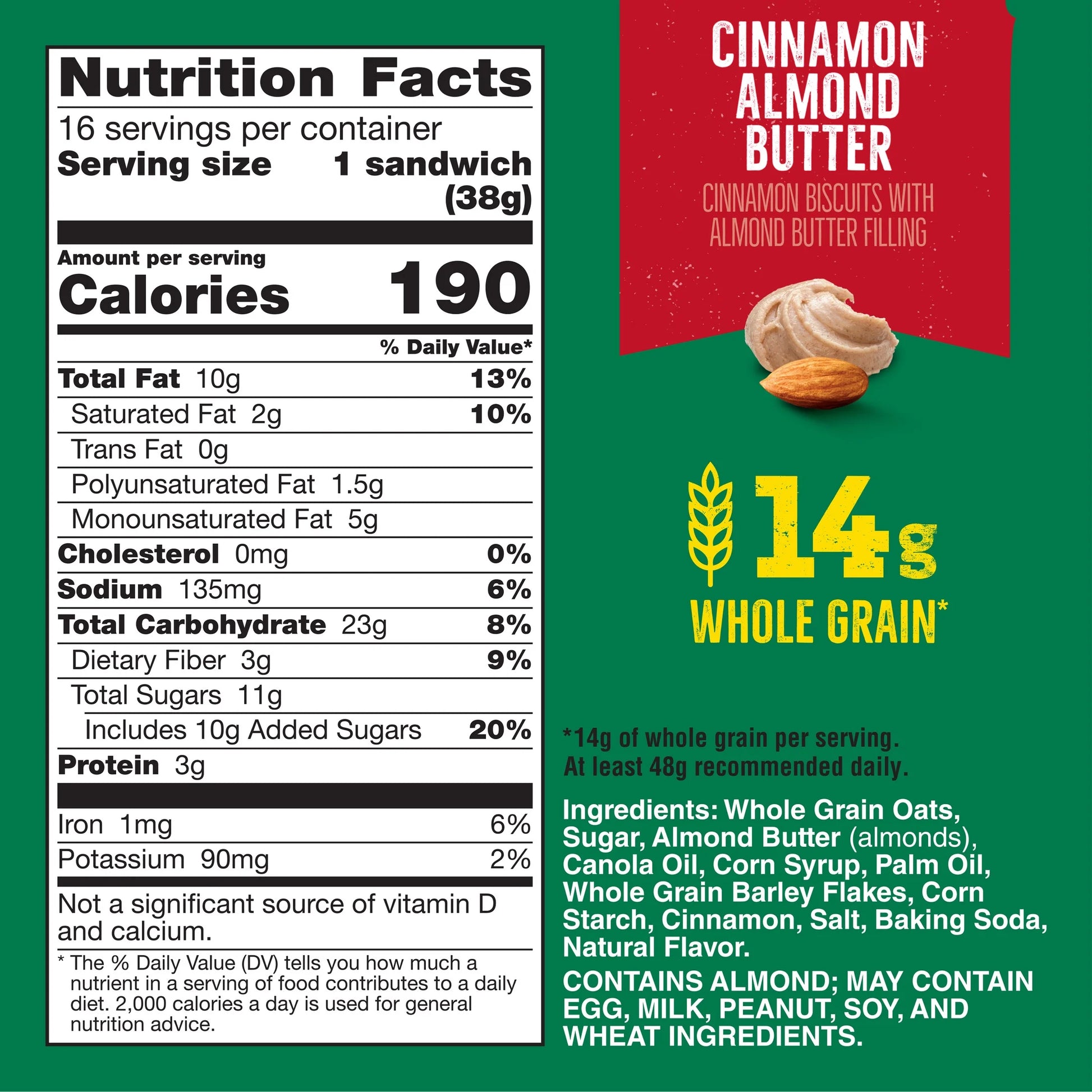 Cinnamon Almond Butter Biscuit Sandwiches Snack Bars (16 Pouches)