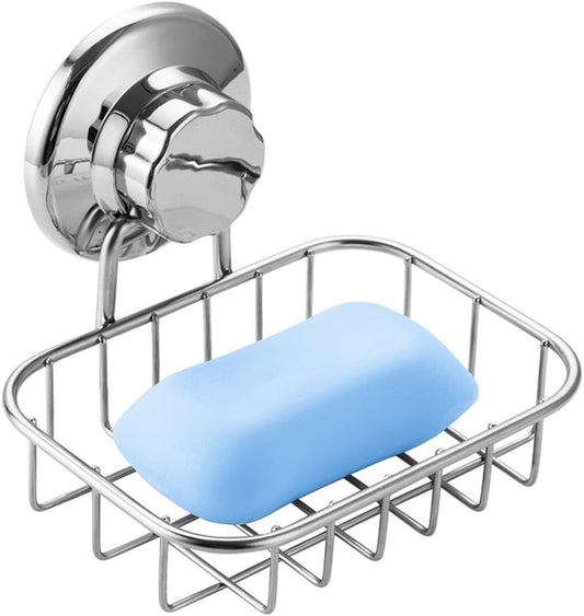 Suction Cup Soap Holder, Soap Dish Saver Tray Bar Soap Sponge Holder for Shower, Bathroom, Tub and Kitchen Sink Stainless Steel-2Pack