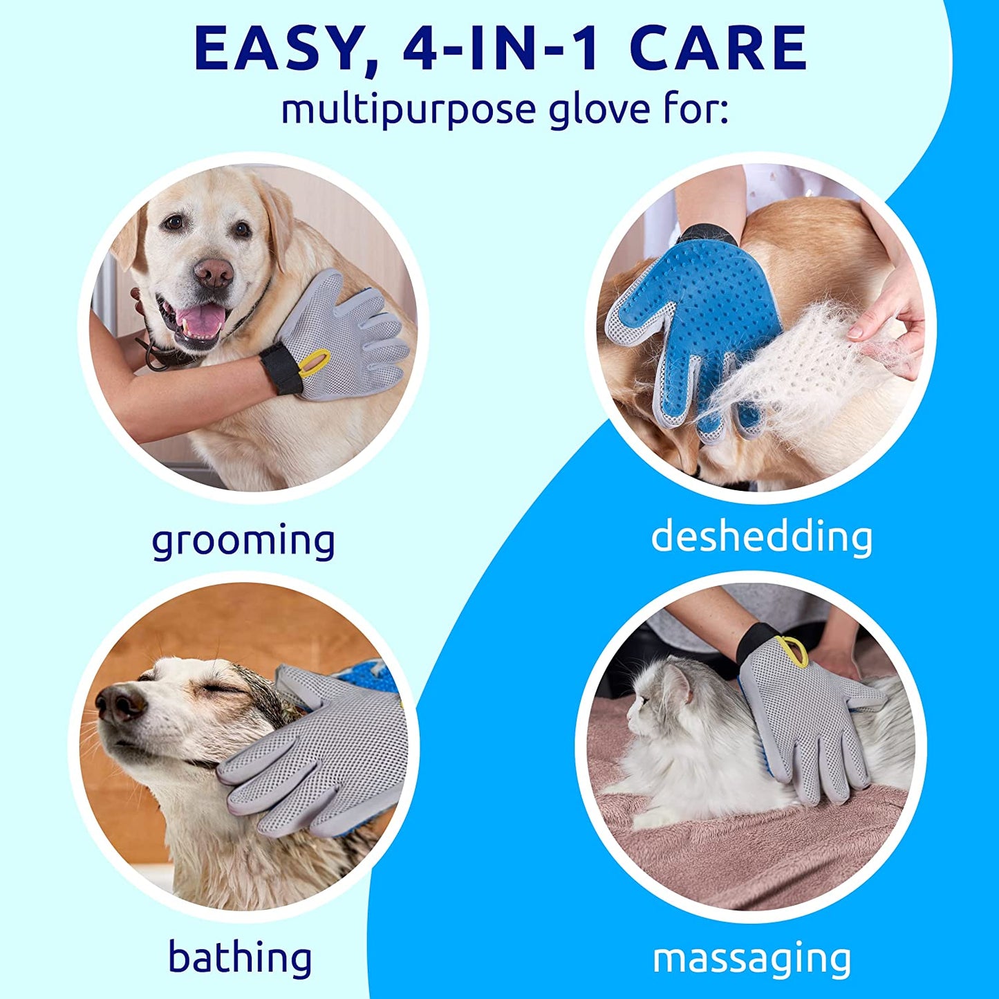Grooming Gloves - Dog Brush for Shedding & Hair Removal - Dog & Cat Accessories (Right)