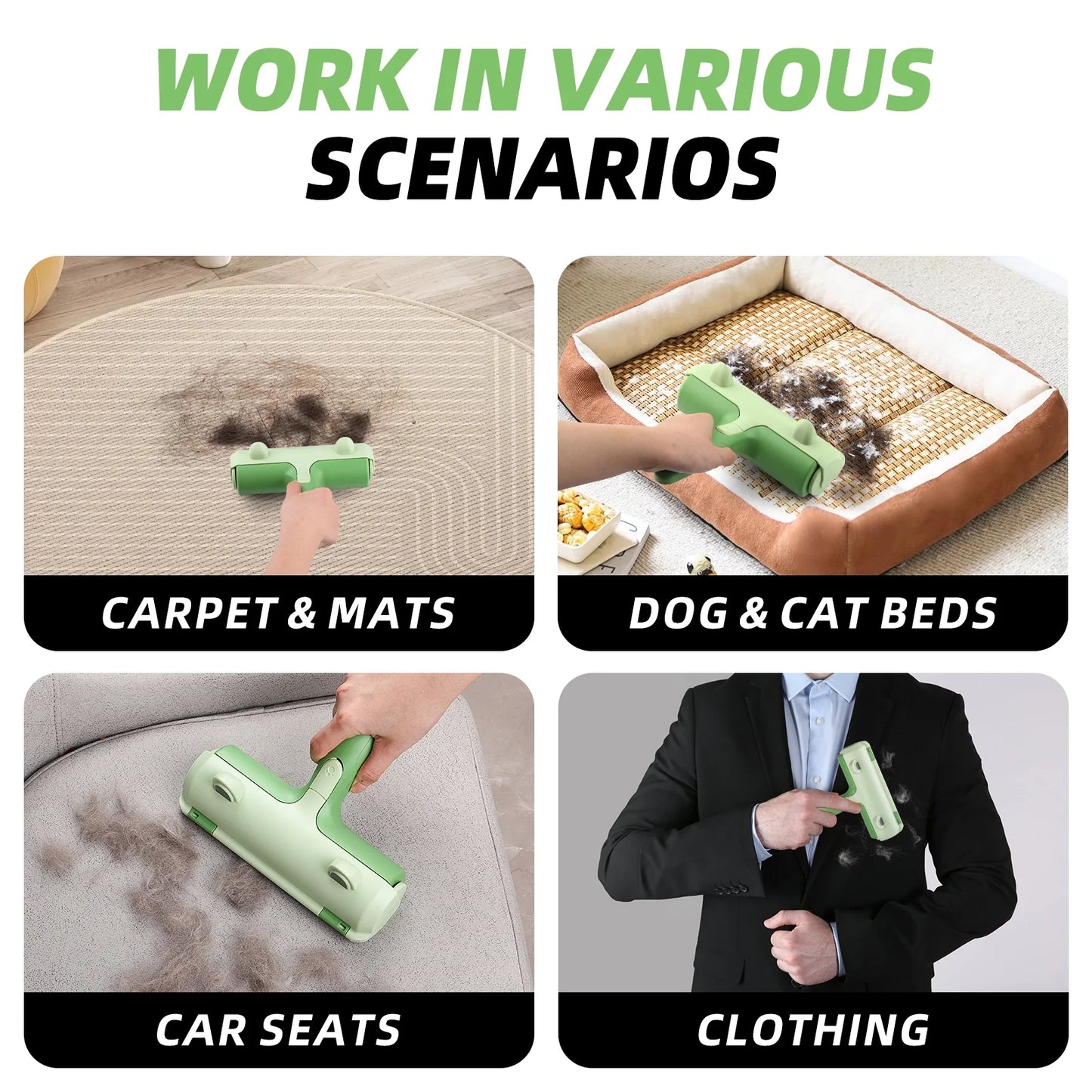 Resuable Pet Hair Remover Cat & Dog Fur Lint Roller for Furniture & Clothing,Green