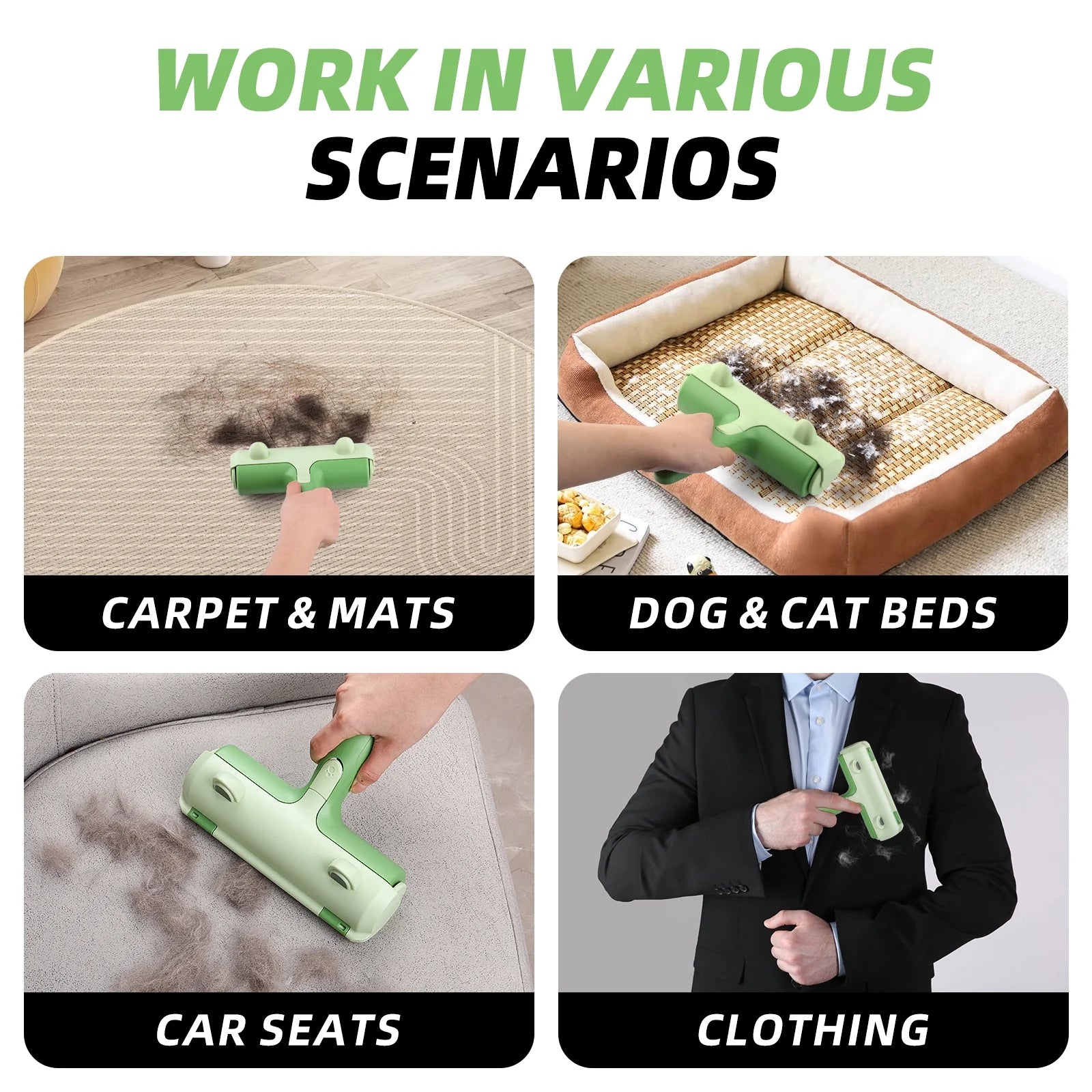 Resuable Pet Hair Remover Cat & Dog Fur Lint Roller for Furniture & Clothing,Green