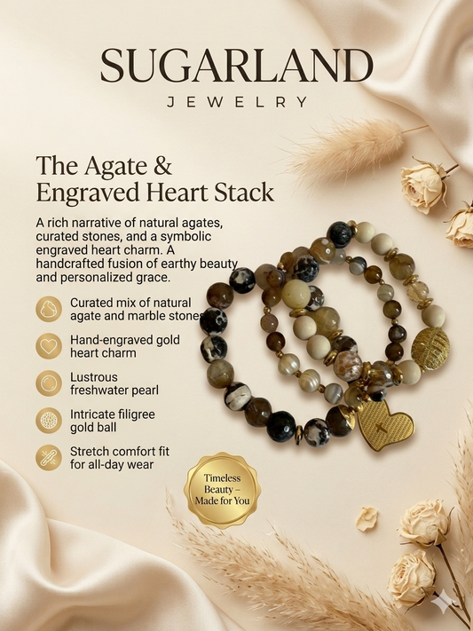 The Agate & Engraved Heart Stack