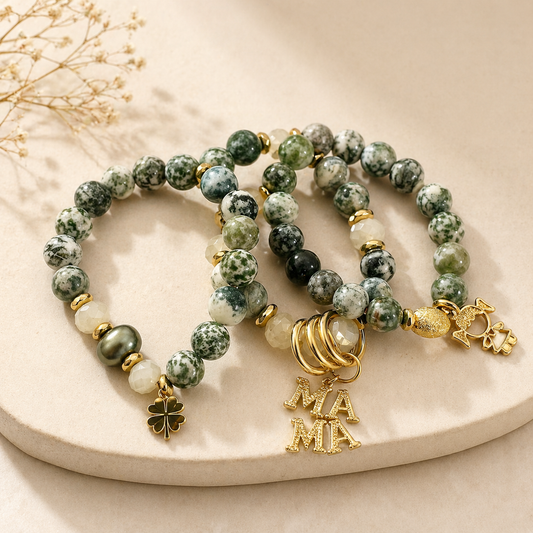 Natural Stone Charm Bracelet Set