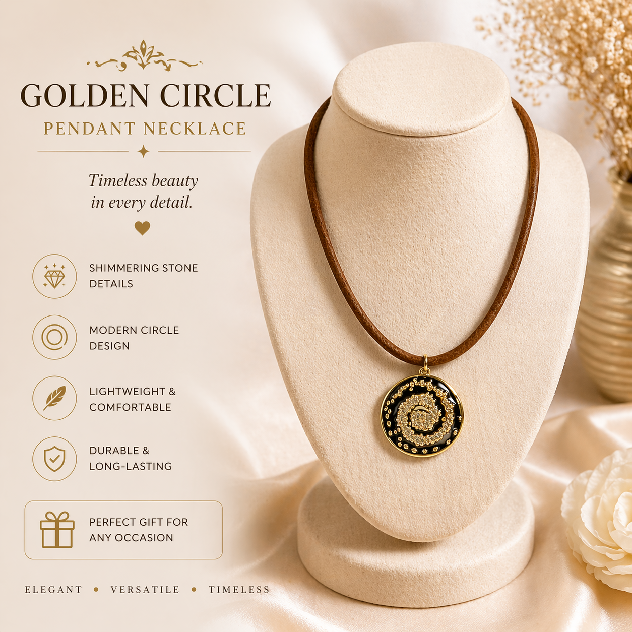 Elegant Gold Spiral Pendant Necklace