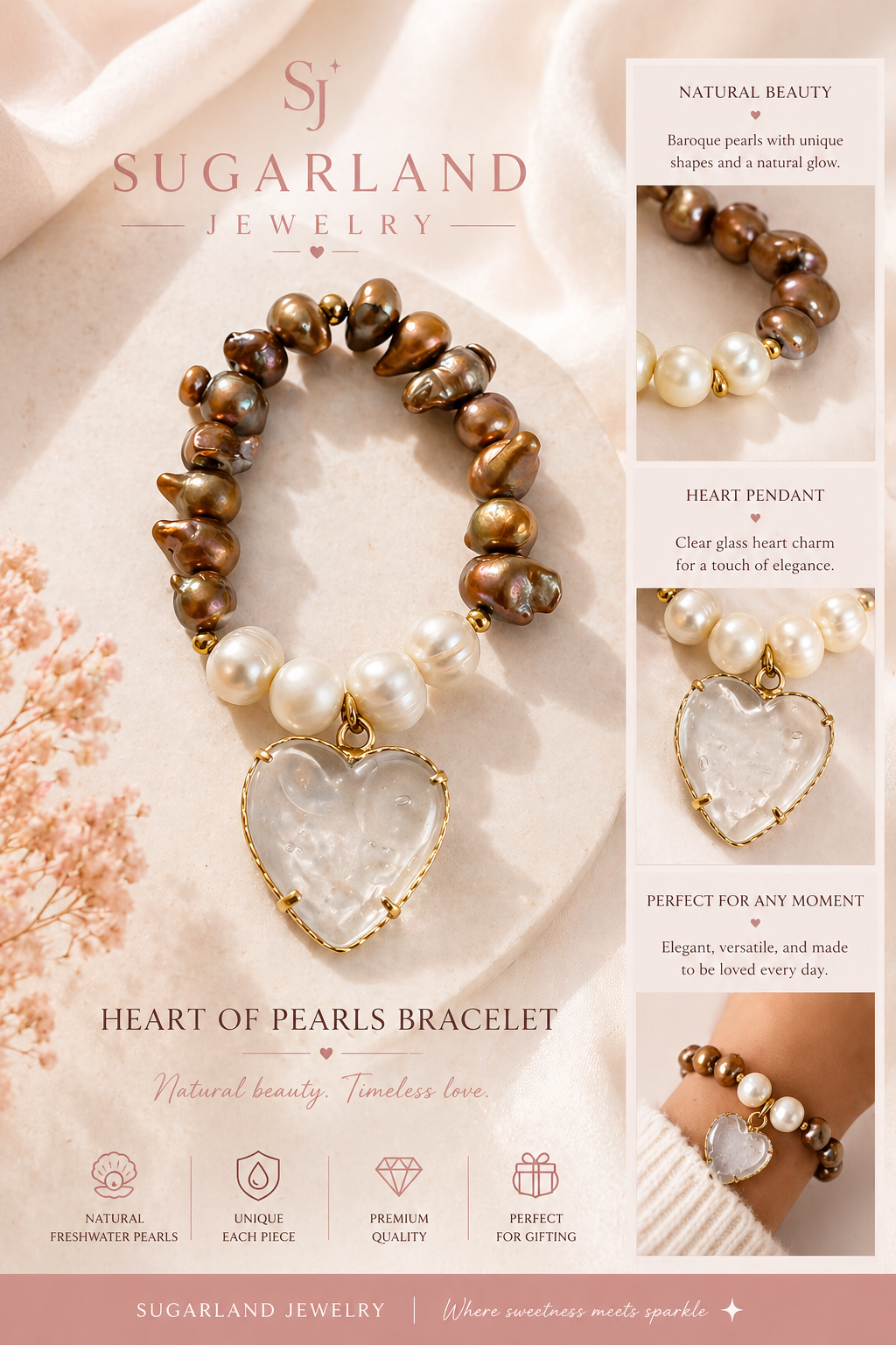 💖 Heart of Pearls Bracelet