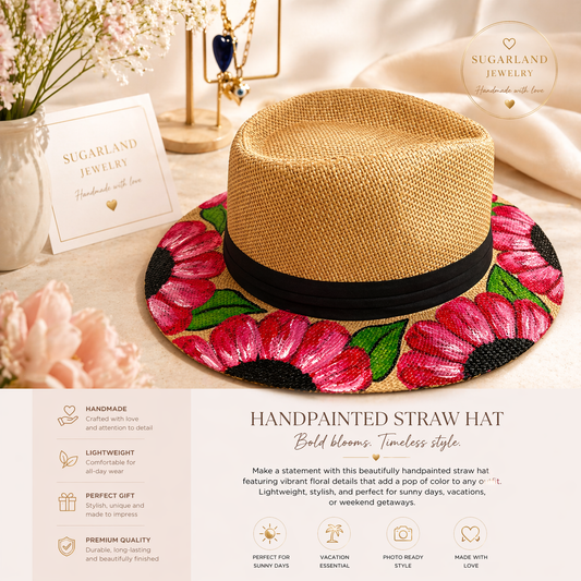 Handpainted Straw Hat – Bold Blooms Edition