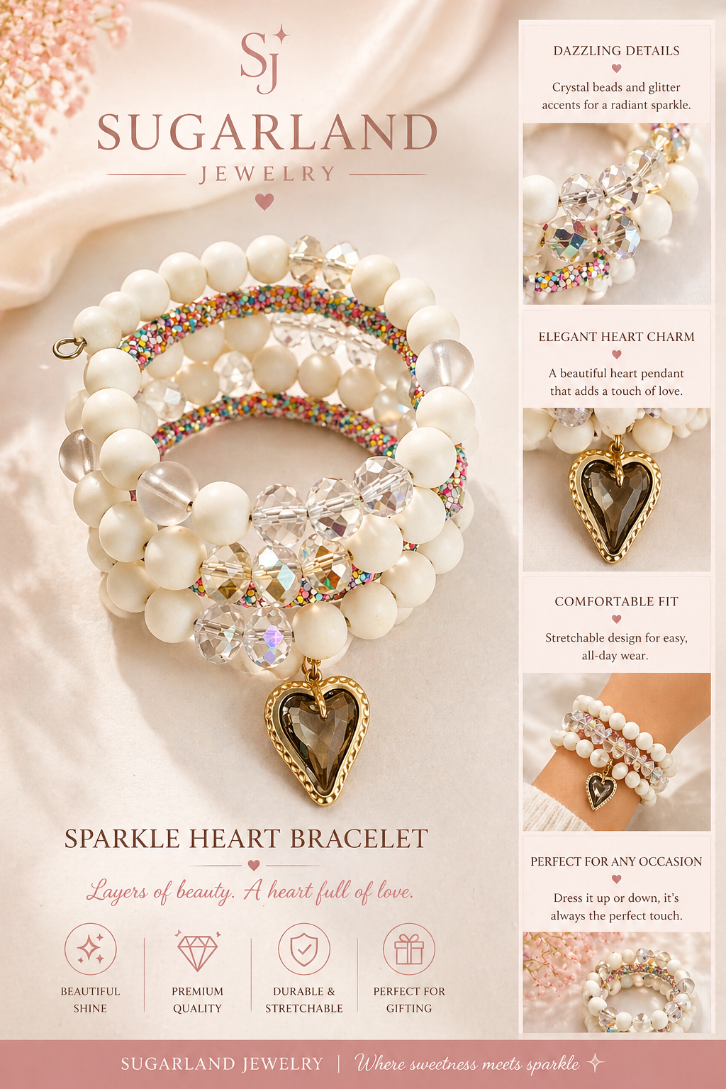 ✨ Sparkle Heart Bracelet