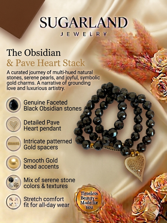 THE OBSIDIAN & PAVE HEART STACK