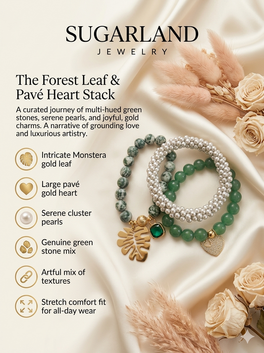 The Forest Leaf & Pavé Heart Stack