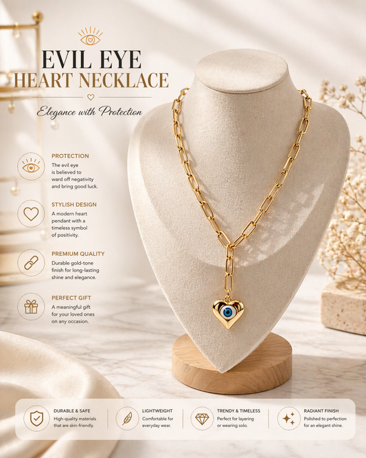 Evil Eye Heart Necklace – Elegant Protection & Style