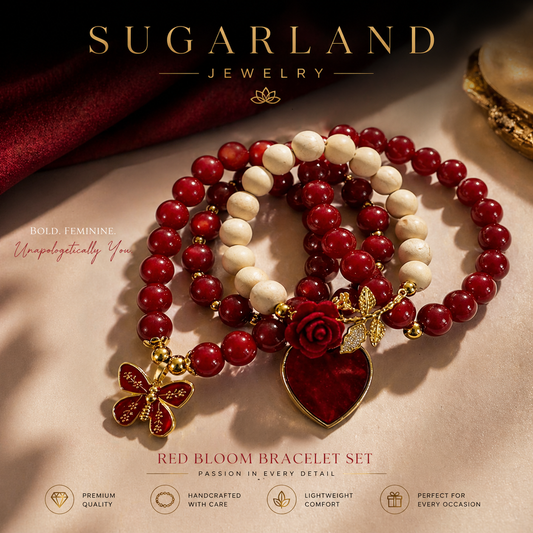 Red Bloom Statement Bracelet Set