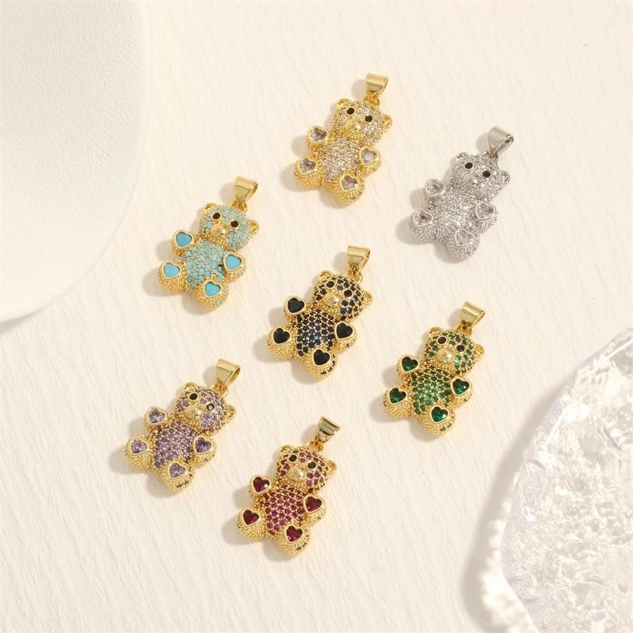romantic simple style bear heart shape copper plating inlay zircon 18k gold plated charms - Jewelry Trends USA