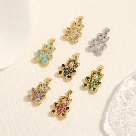 romantic simple style bear heart shape copper plating inlay zircon 18k gold plated charms - Jewelry Trends USA