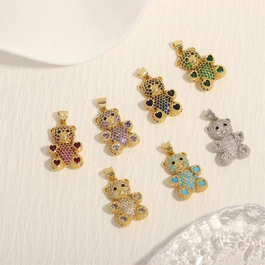 romantic simple style bear heart shape copper plating inlay zircon 18k gold plated charms - Jewelry Trends USA