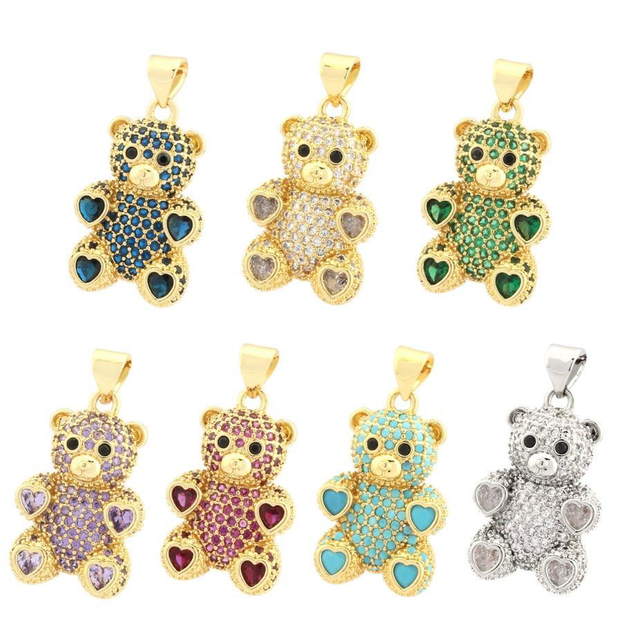 romantic simple style bear heart shape copper plating inlay zircon 18k gold plated charms - Jewelry Trends USA