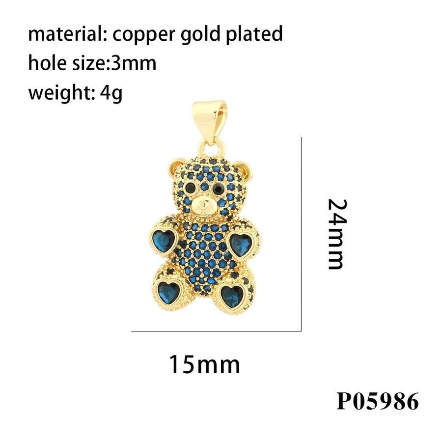 romantic simple style bear heart shape copper plating inlay zircon 18k gold plated charms - Jewelry Trends USA