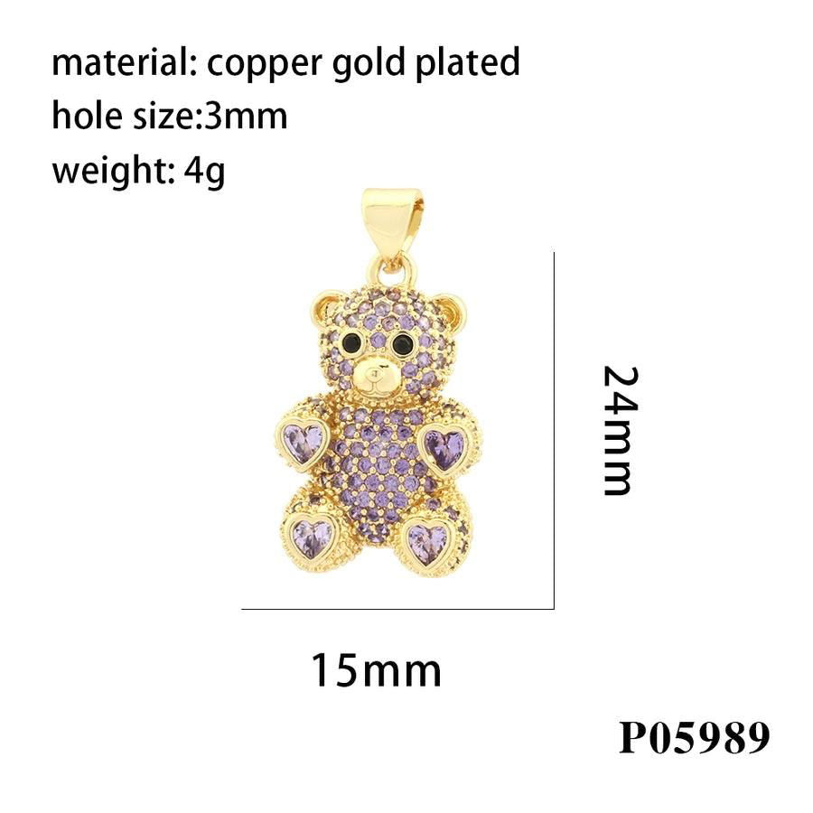 romantic simple style bear heart shape copper plating inlay zircon 18k gold plated charms - Jewelry Trends USA
