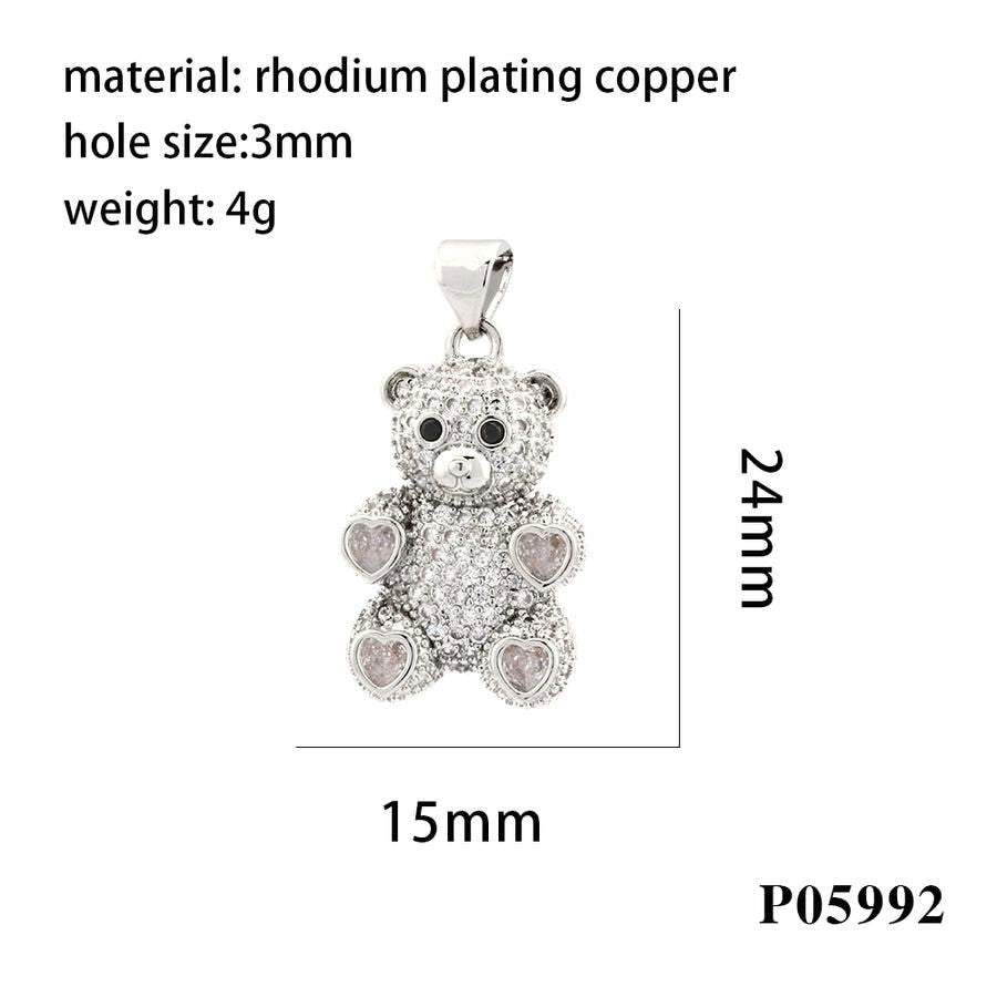 romantic simple style bear heart shape copper plating inlay zircon 18k gold plated charms - Jewelry Trends USA