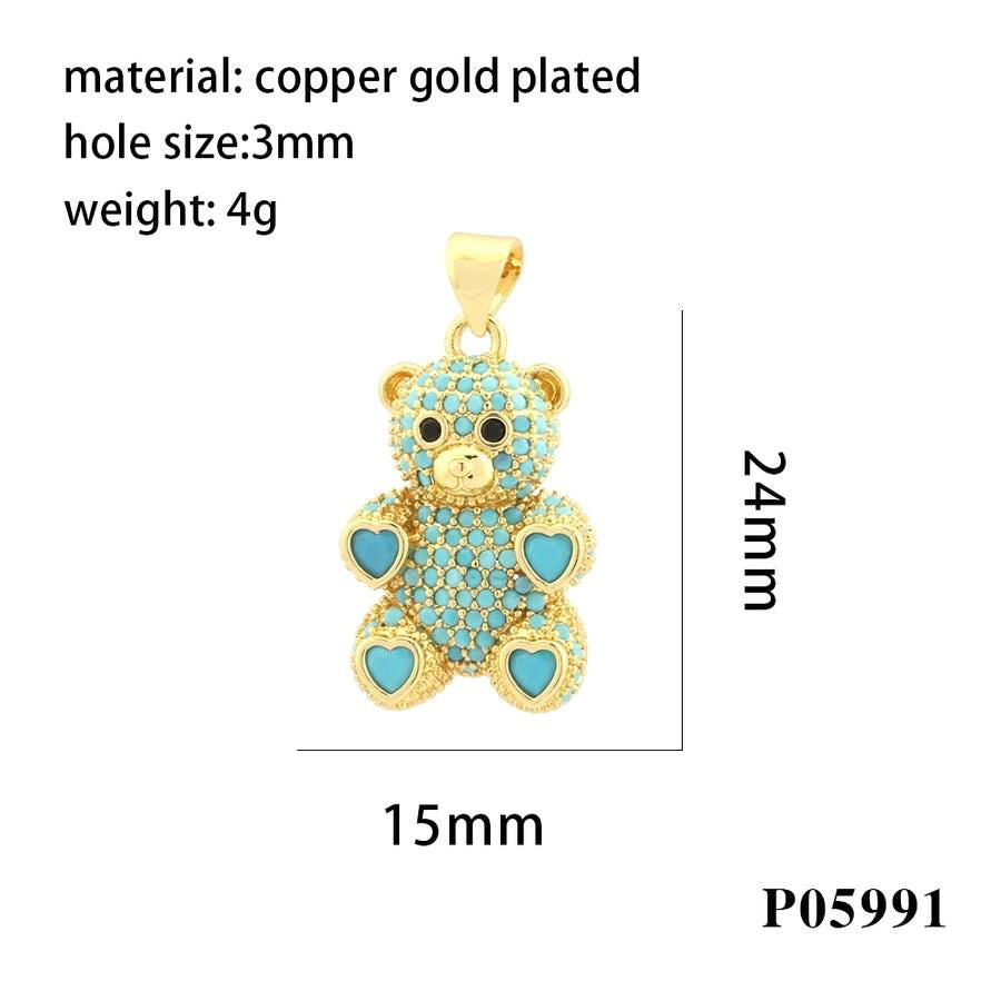 romantic simple style bear heart shape copper plating inlay zircon 18k gold plated charms - Jewelry Trends USA