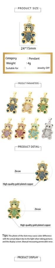 romantic simple style bear heart shape copper plating inlay zircon 18k gold plated charms - Jewelry Trends USA