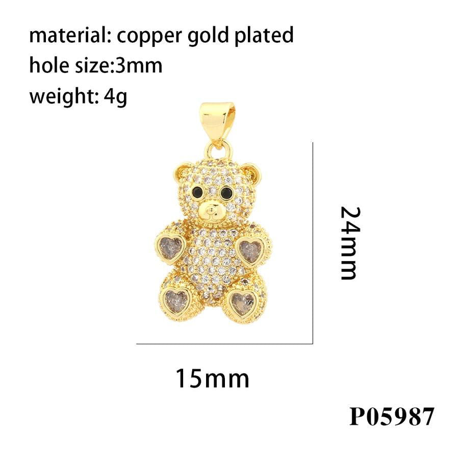 romantic simple style bear heart shape copper plating inlay zircon 18k gold plated charms - Jewelry Trends USA