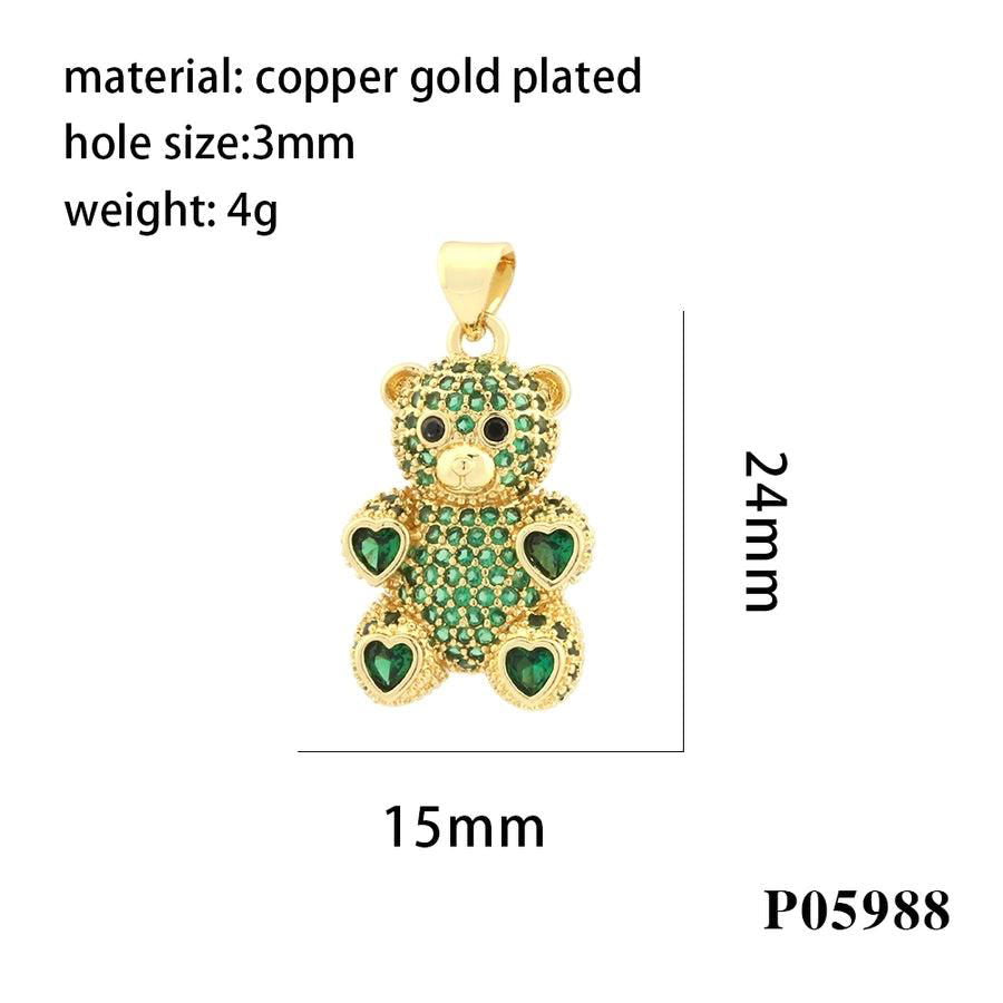 romantic simple style bear heart shape copper plating inlay zircon 18k gold plated charms - Jewelry Trends USA