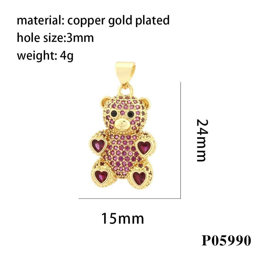 romantic simple style bear heart shape copper plating inlay zircon 18k gold plated charms - Jewelry Trends USA
