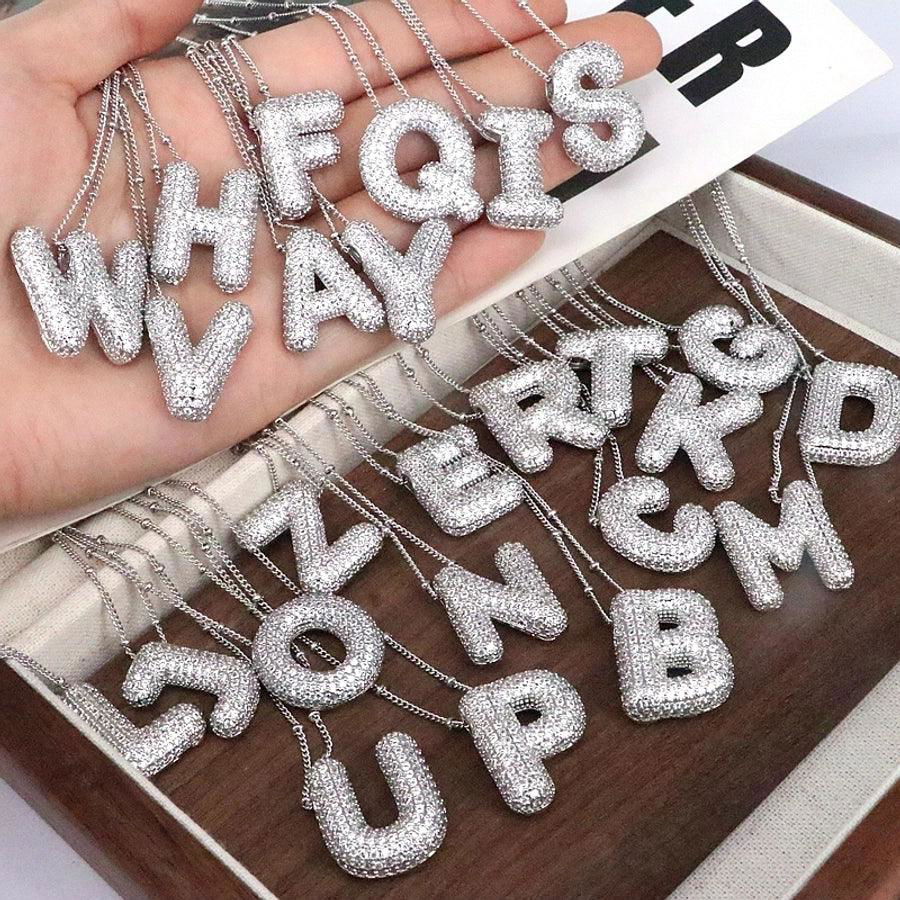 simple style classic style letter copper plating silver plated pendant necklace - Jewelry Trends USA