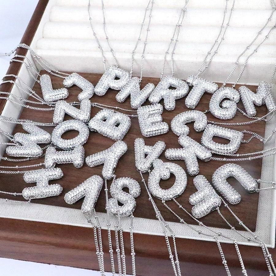 simple style classic style letter copper plating silver plated pendant necklace - Jewelry Trends USA