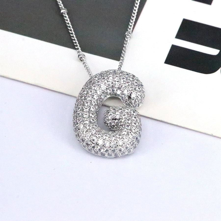 simple style classic style letter copper plating silver plated pendant necklace - Jewelry Trends USA