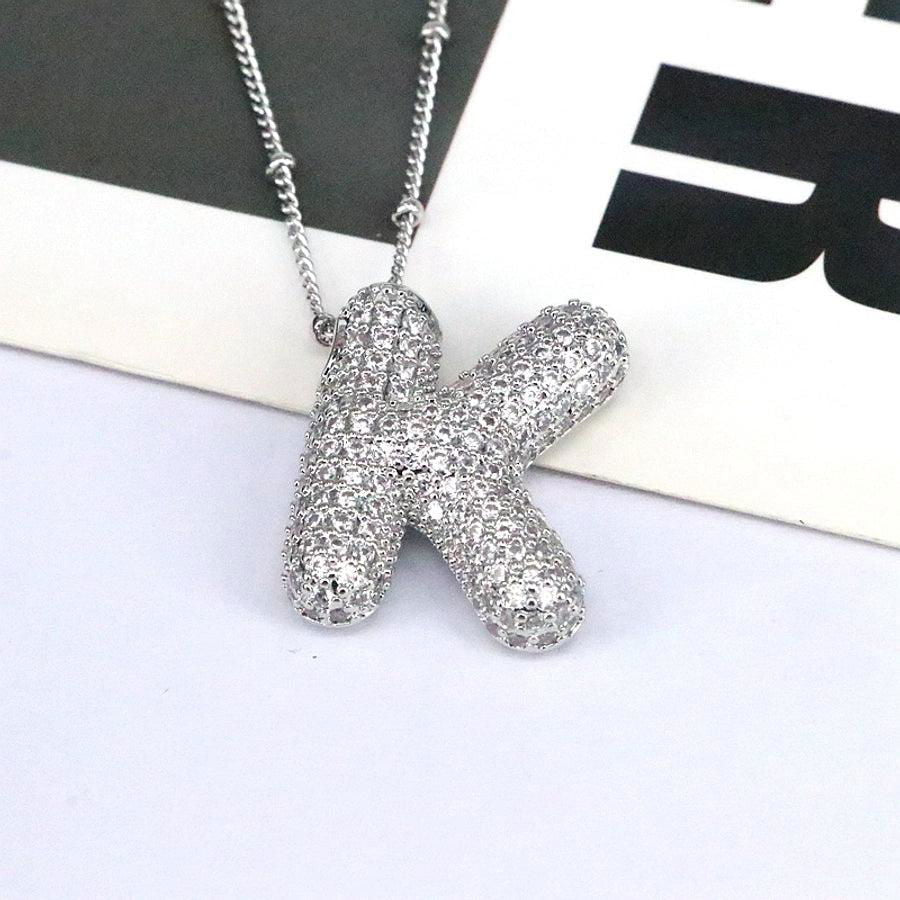simple style classic style letter copper plating silver plated pendant necklace - Jewelry Trends USA