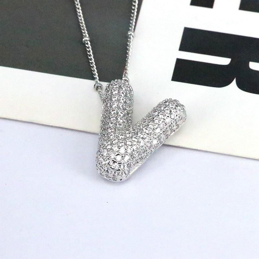 simple style classic style letter copper plating silver plated pendant necklace - Jewelry Trends USA