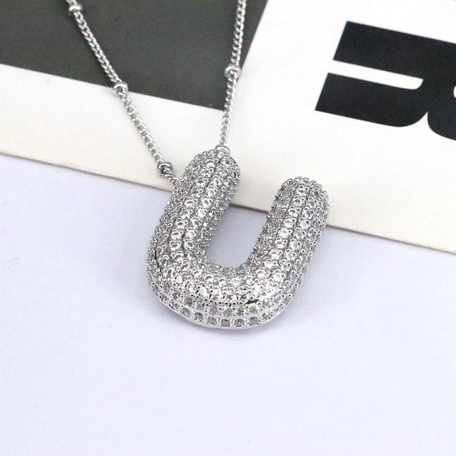simple style classic style letter copper plating silver plated pendant necklace - Jewelry Trends USA