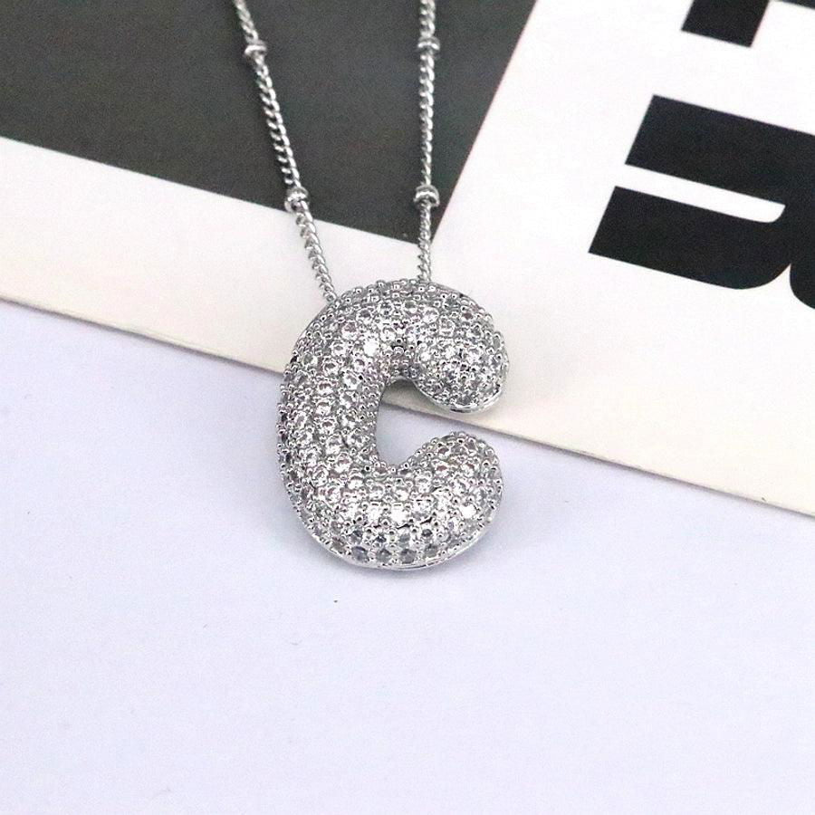 simple style classic style letter copper plating silver plated pendant necklace - Jewelry Trends USA