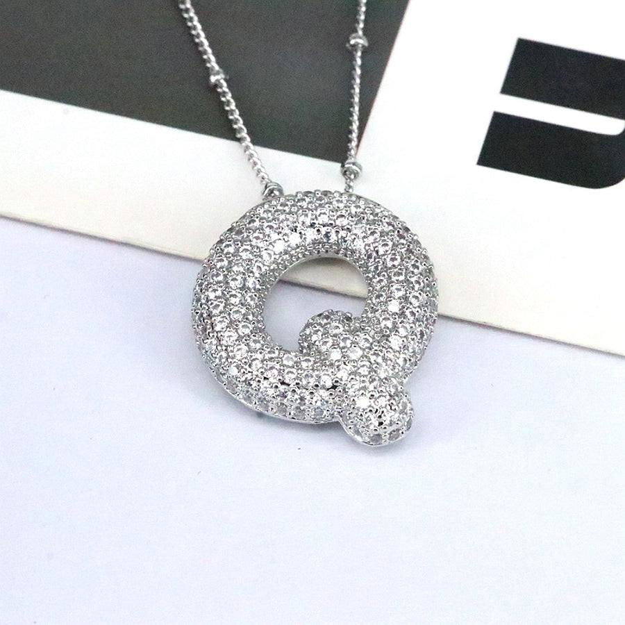 simple style classic style letter copper plating silver plated pendant necklace - Jewelry Trends USA