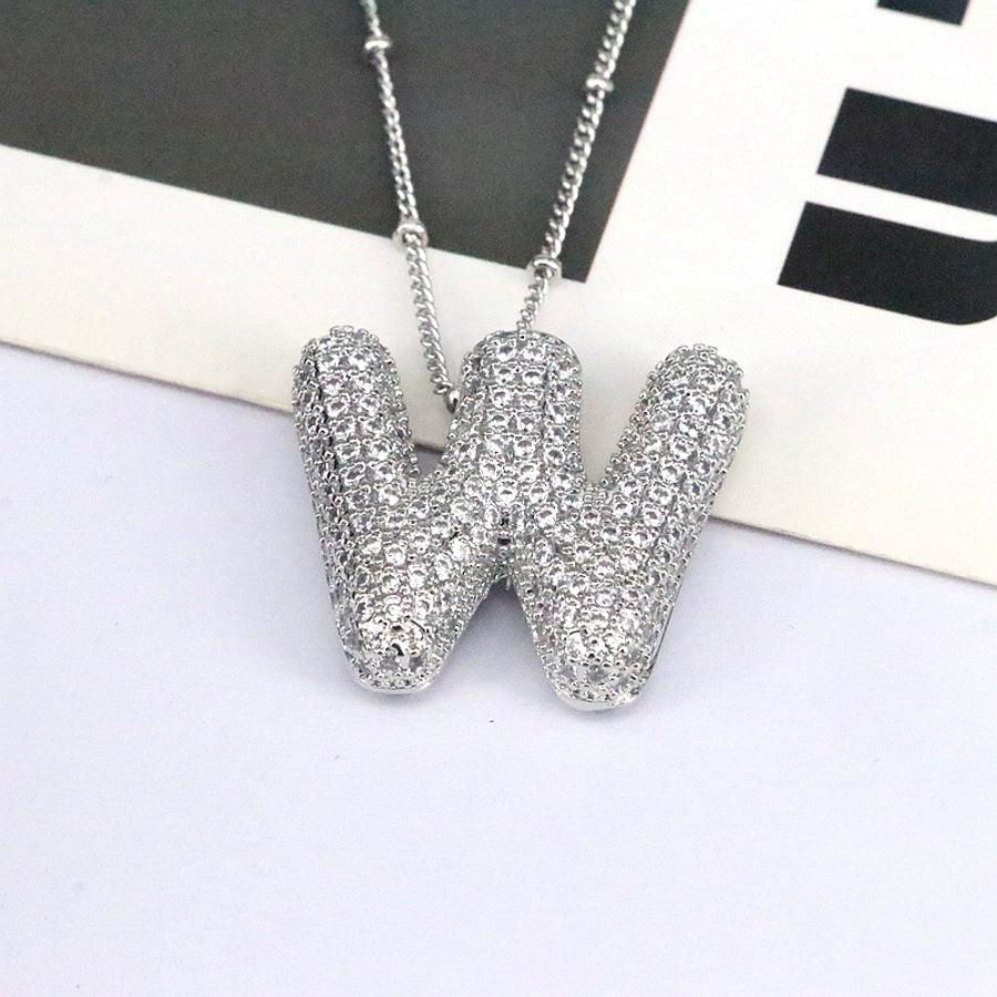 simple style classic style letter copper plating silver plated pendant necklace - Jewelry Trends USA