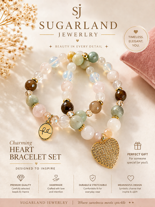 Elegant Beaded Bracelet Set with Heart Charm